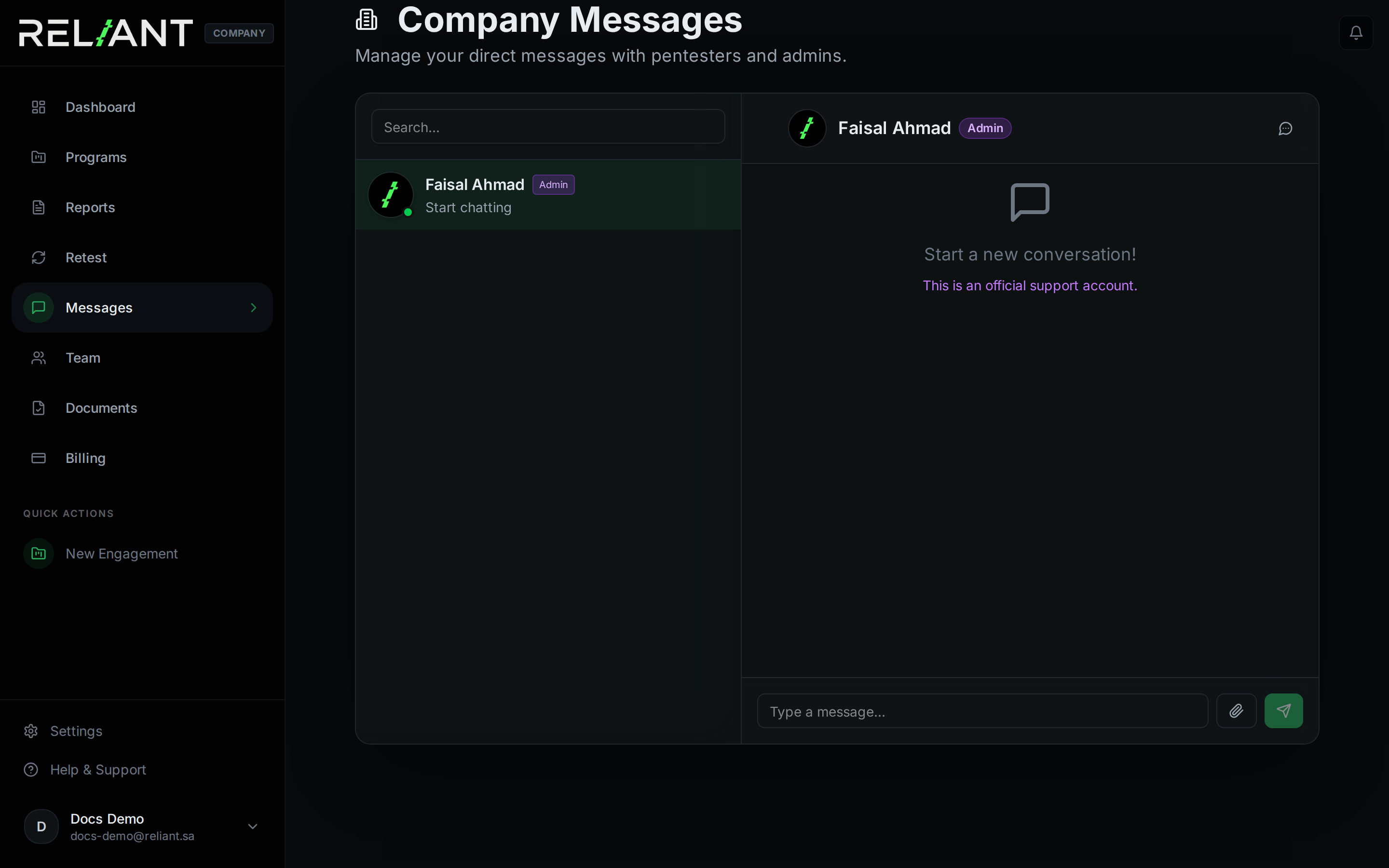 Messages page