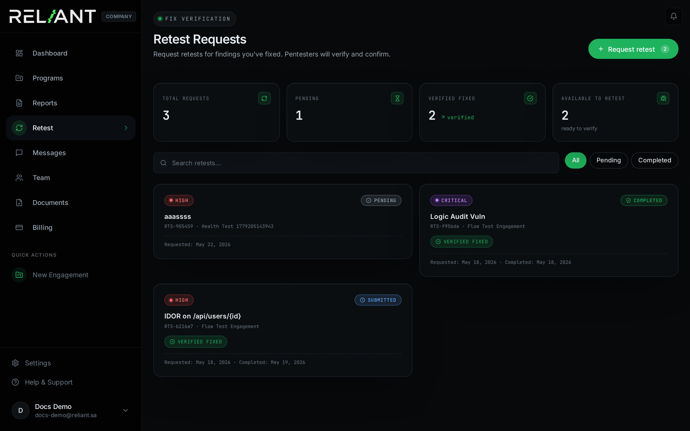 Retests list