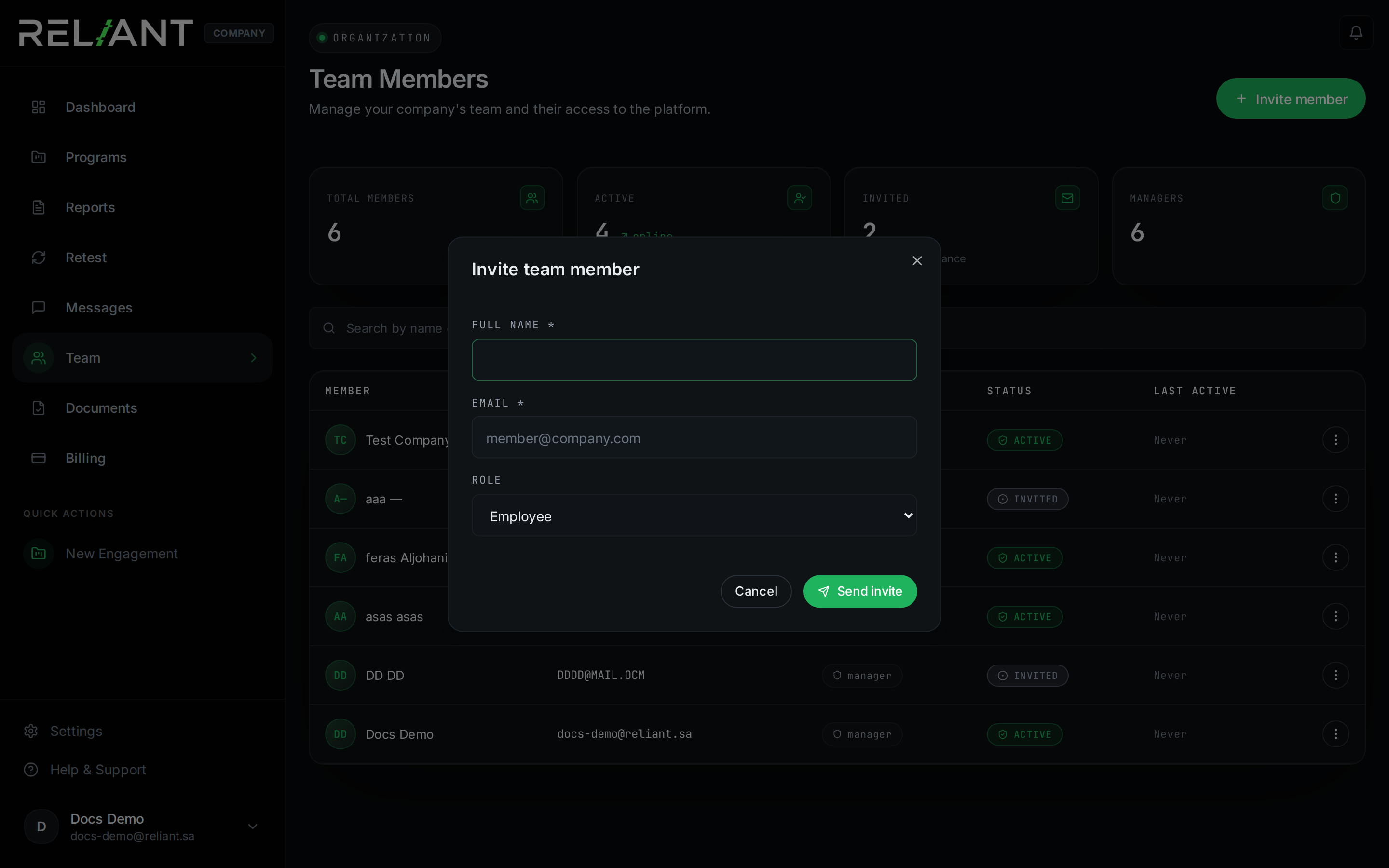 Invite modal