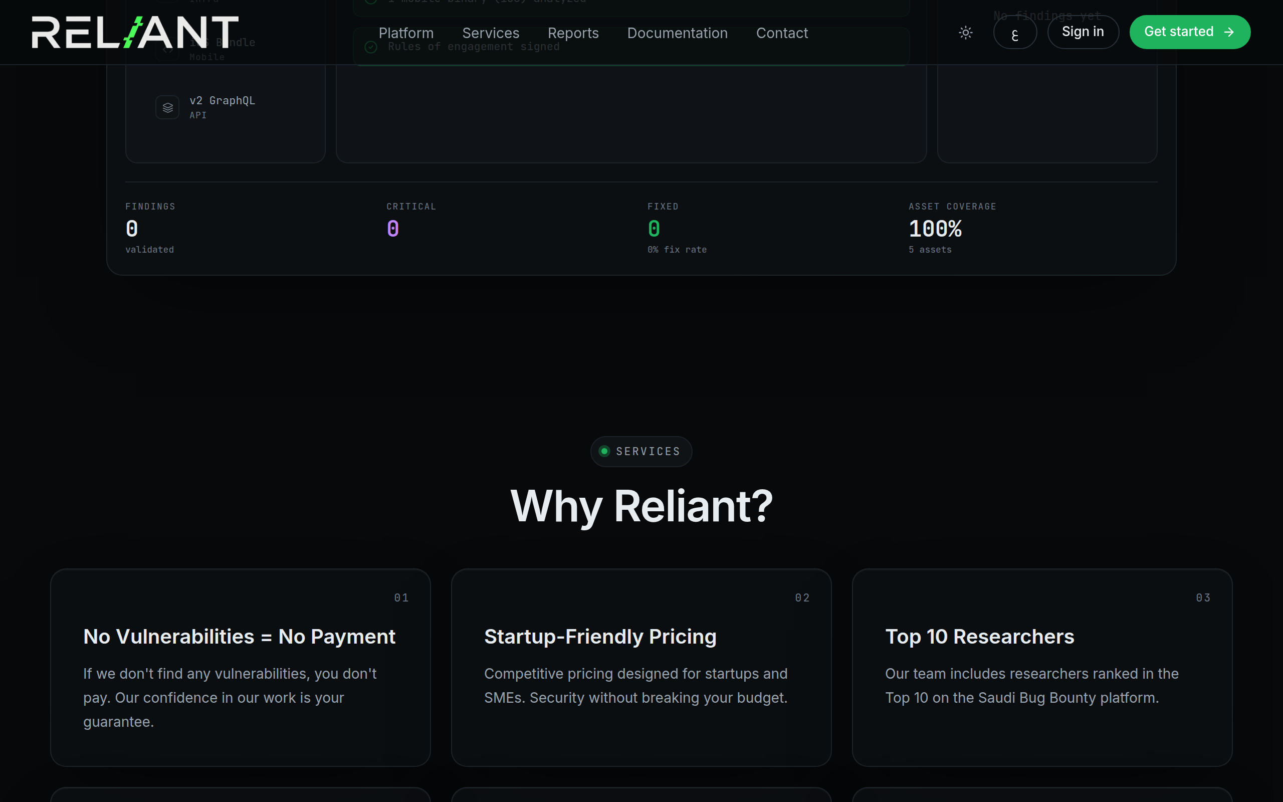 Services section on reliant.sa homepage